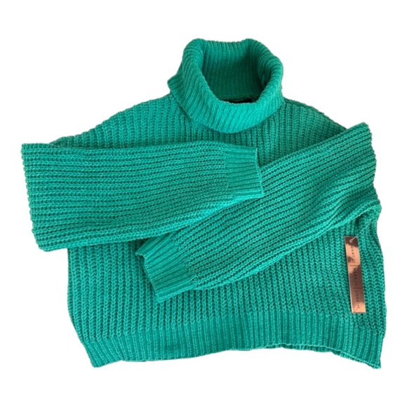NWT Almost Famous Turquoise Knit Long Sleeve Cowl Neck Soft Sweater Sz L #04 - Picture 4 of 7